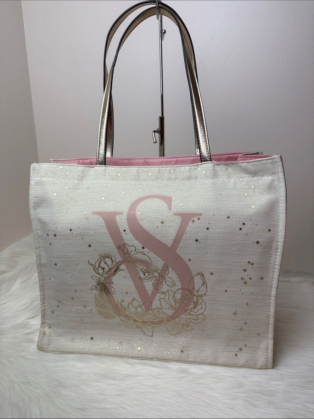 NWOT Limited Edition Victoria's Secret White & Metallic Gold VS Logo Tote Bag